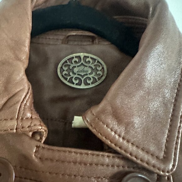 Anthropologie Leather Jacket Beautiful Brown Double Breasted Waist length XS - Picture 7 of 13